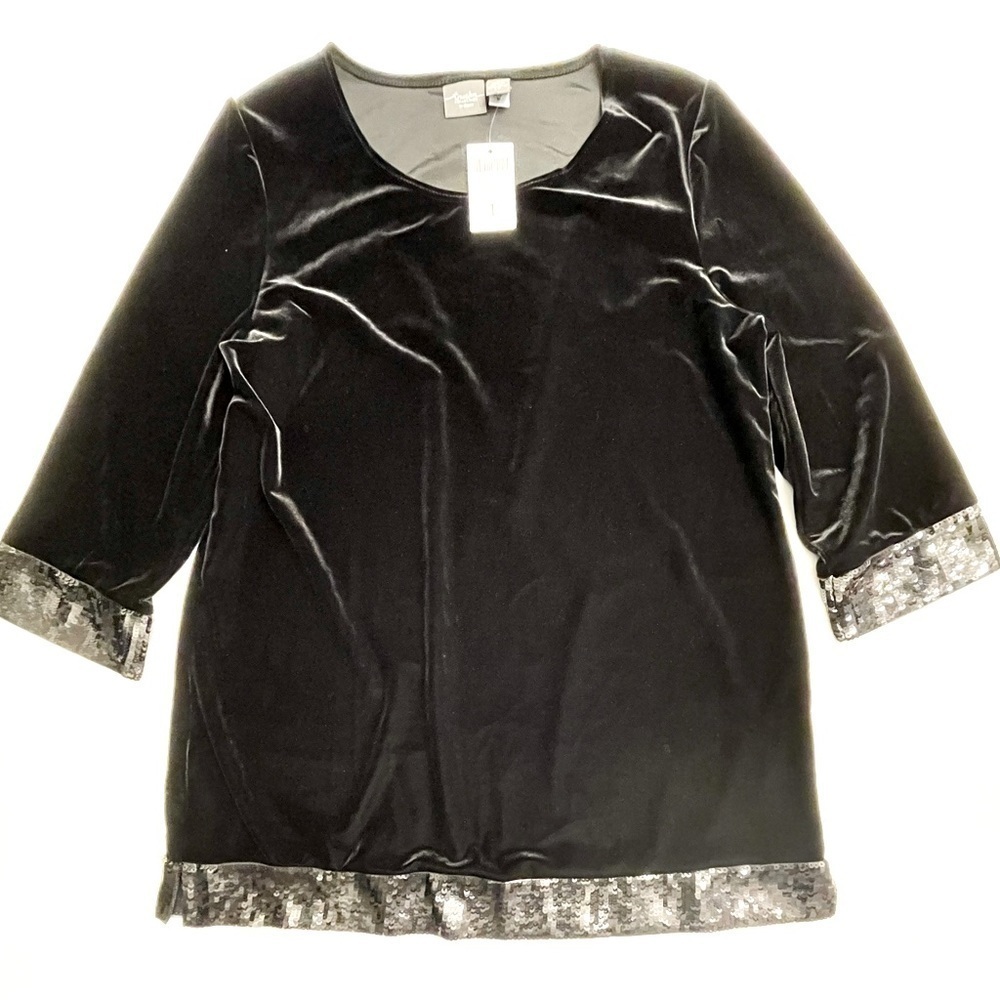 Chico's Travelers Collection Black Velvet Sequin Hem Tunic Size 1 (Medium) NWT - Picture 4 of 7